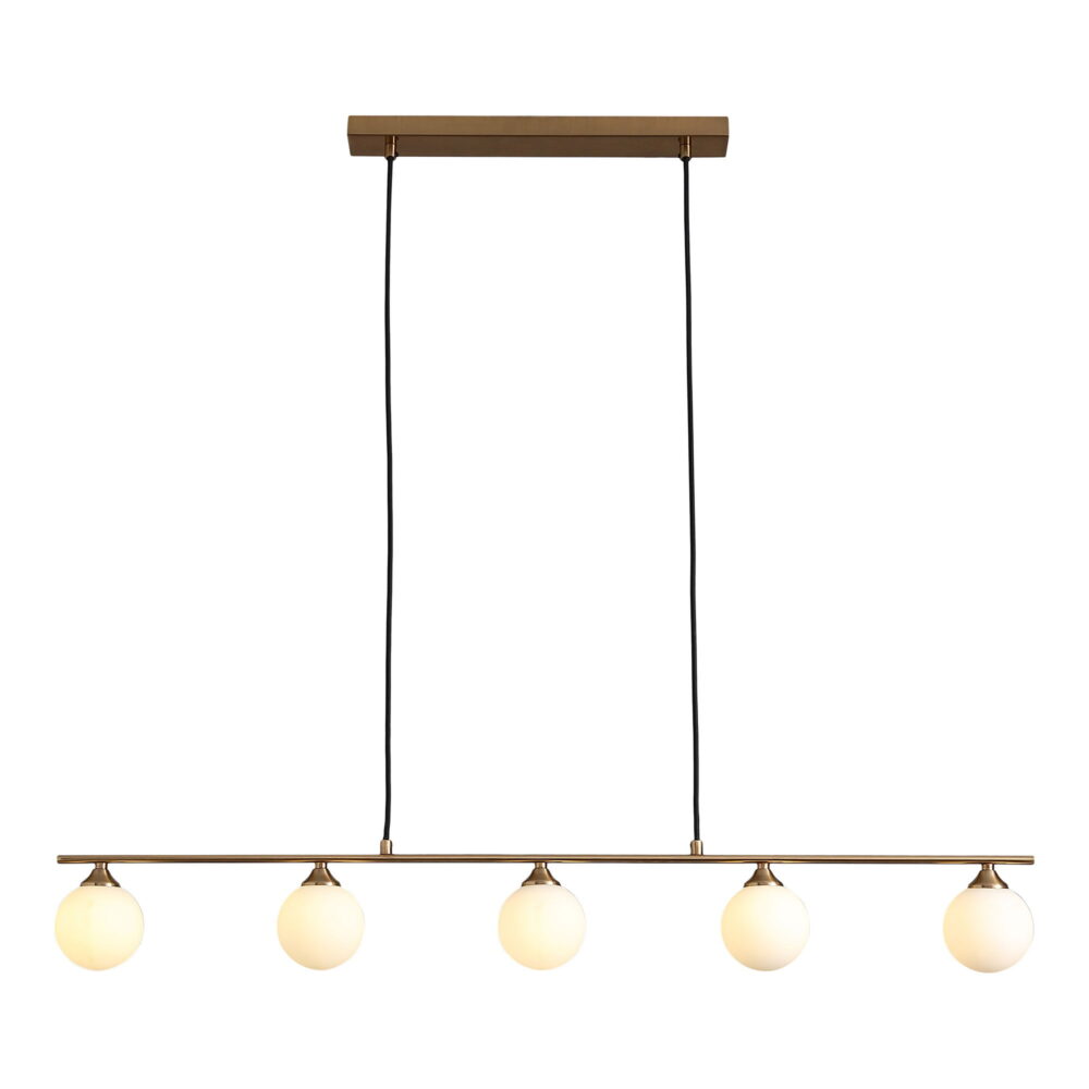 QUVIO Hanglamp – Stijlvol Glas en Staal – Messing Kleur – 150 cm – Stoffen Snoer