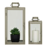 QUVIO Glazen lantaarns  – Groen – Staal en glas – Set van twee