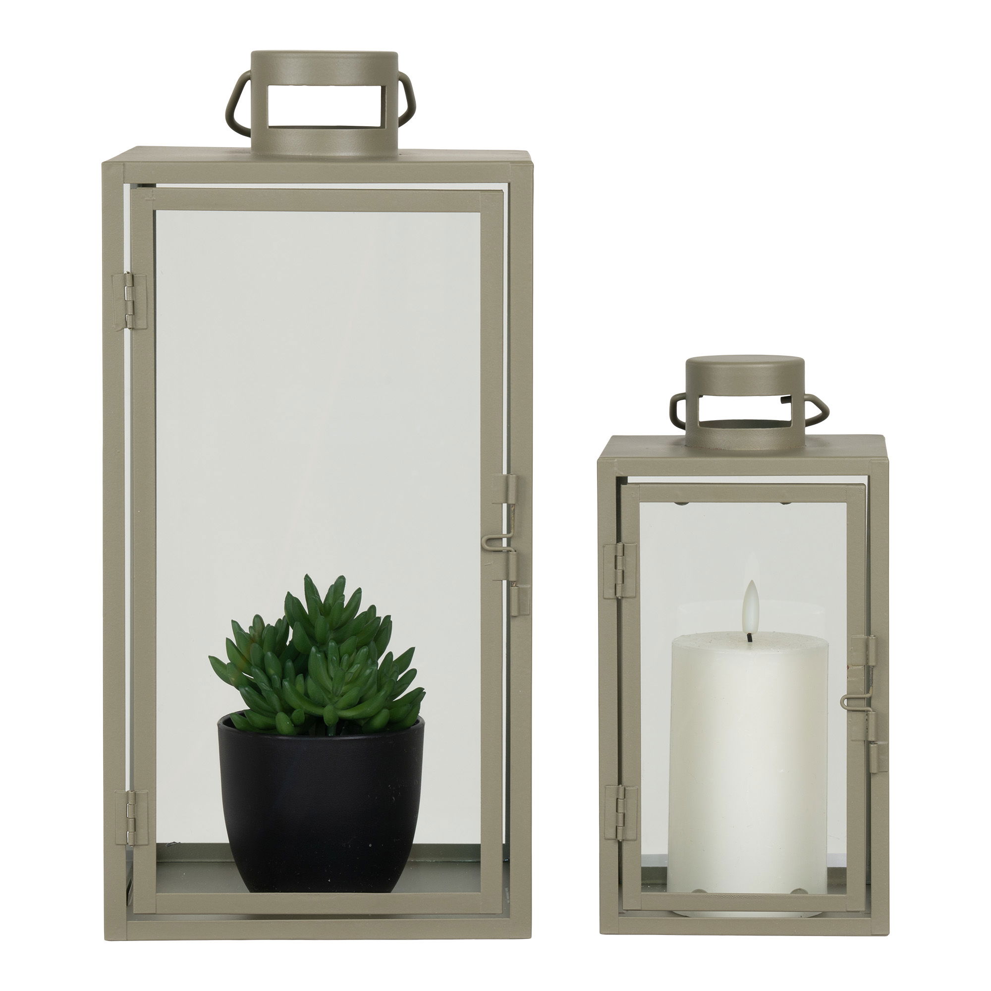 QUVIO Glazen lantaarns  – Groen – Staal en glas – Set van twee