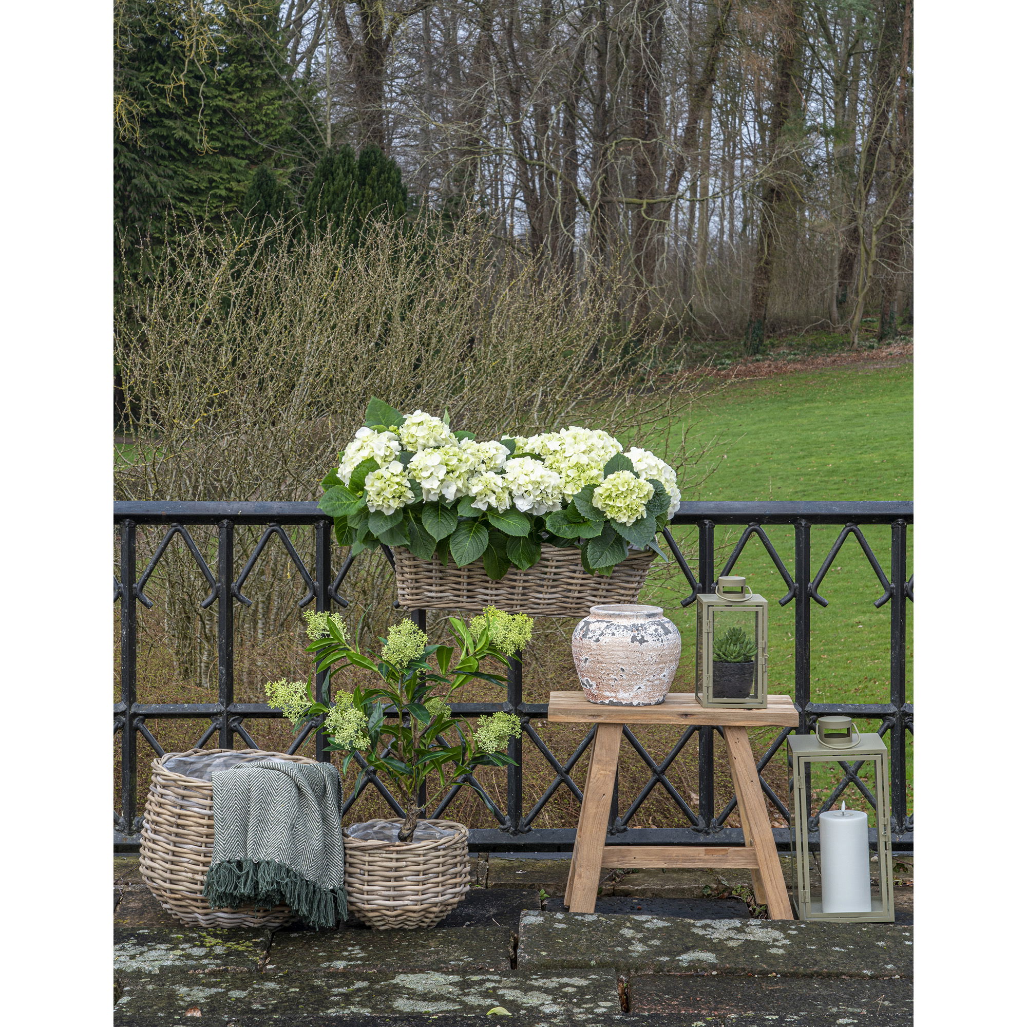 QUVIO Glazen lantaarns  – Groen – Staal en glas – Set van twee