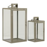 QUVIO Glazen lantaarns  – Groen – Staal en glas – Set van twee