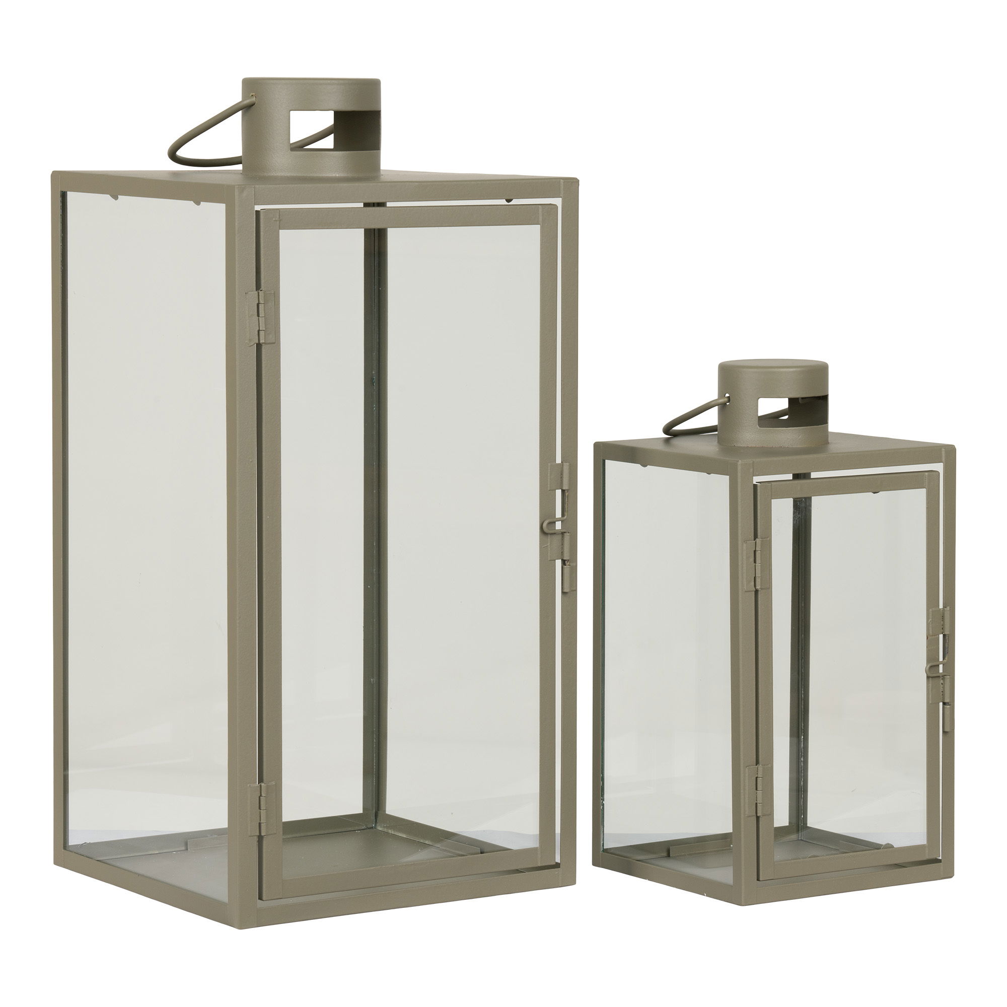 QUVIO Glazen lantaarns  – Groen – Staal en glas – Set van twee