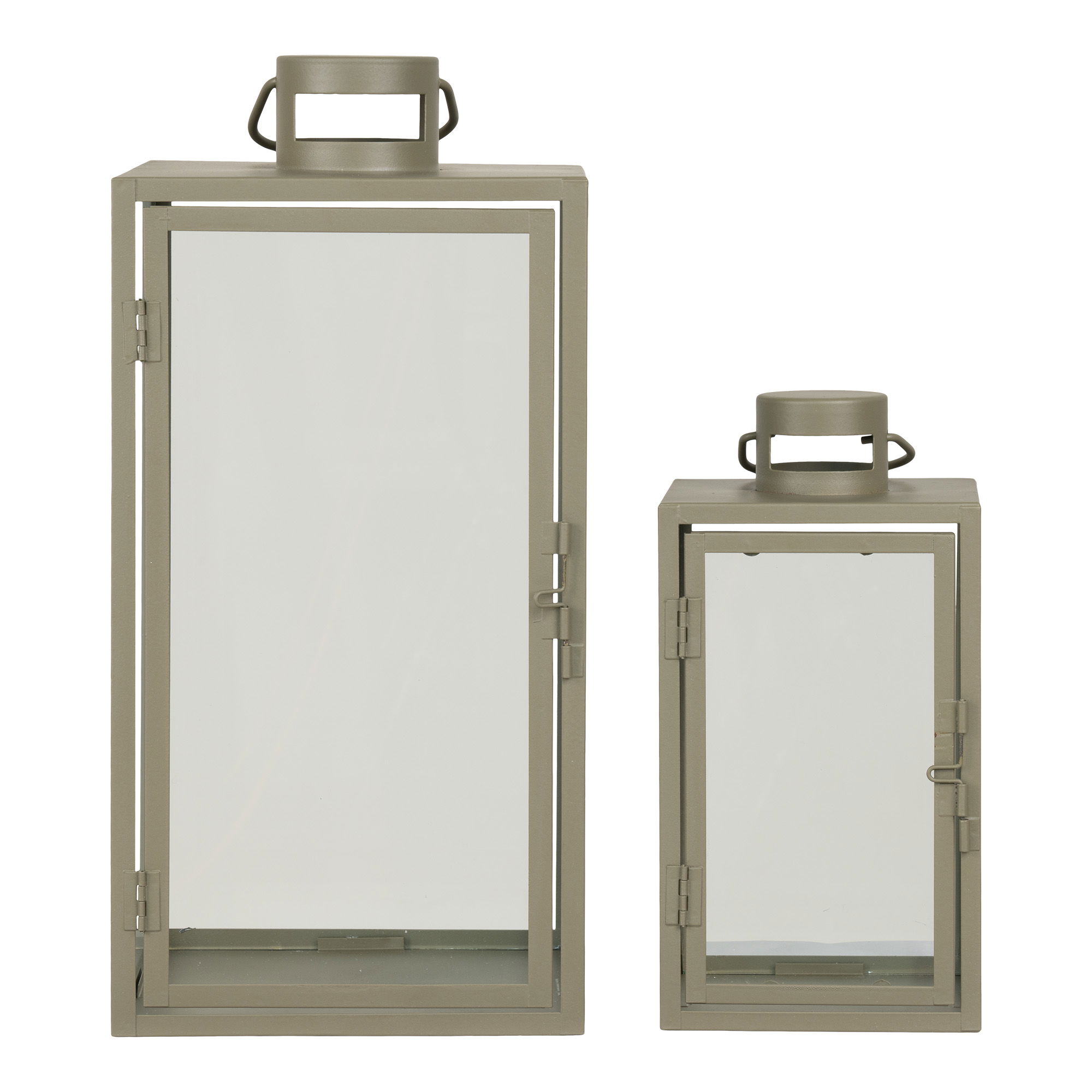 QUVIO Glazen lantaarns  – Groen – Staal en glas – Set van twee