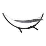 QUVIO Hangmat – Houten Standaard – Polyester/Katoen – Zwart/Grijs/Wit