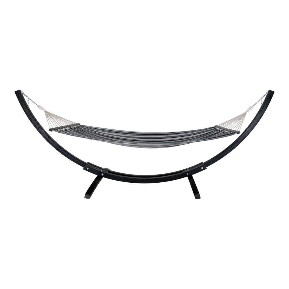 QUVIO Hangmat – Houten Standaard – Polyester/Katoen – Zwart/Grijs/Wit