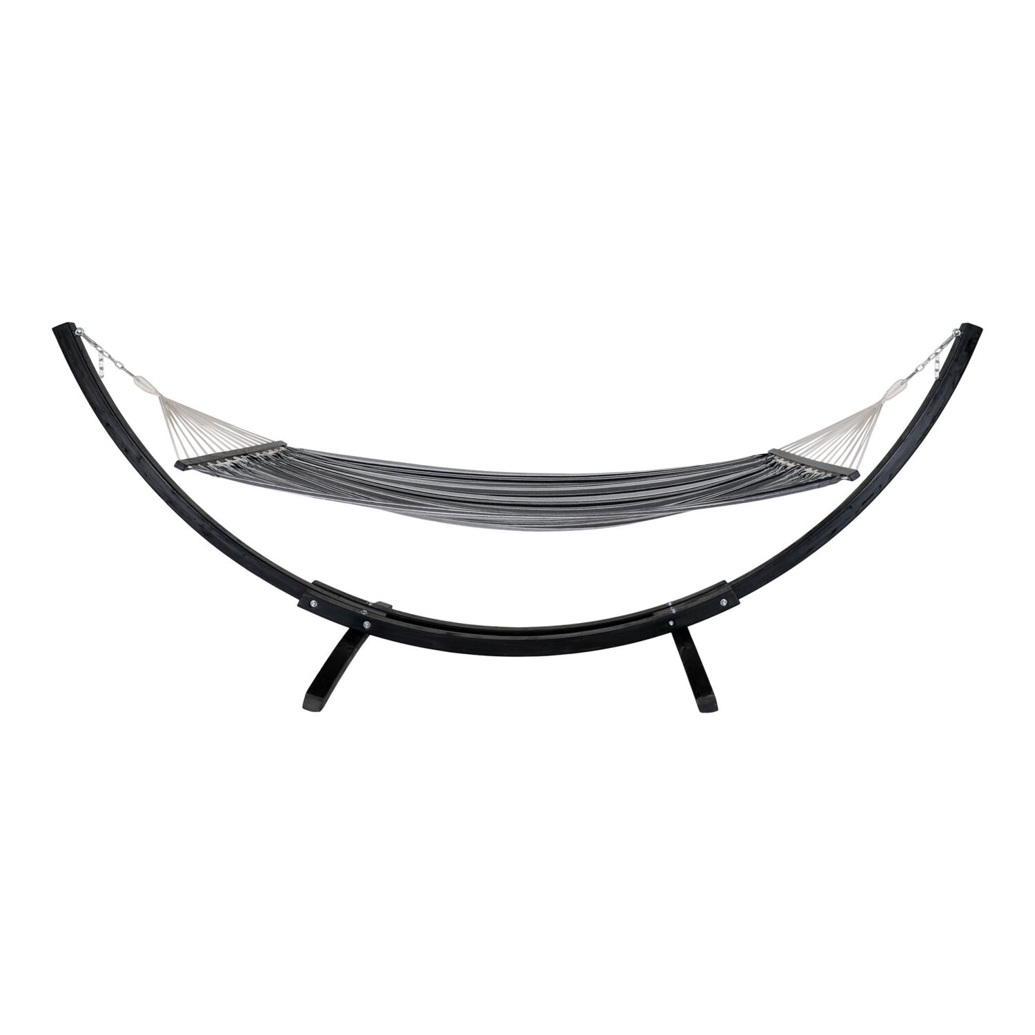 QUVIO Hangmat – Houten Standaard – Polyester/Katoen – Zwart/Grijs/Wit
