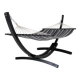QUVIO Hangmat – Houten Standaard – Polyester/Katoen – Zwart/Grijs/Wit