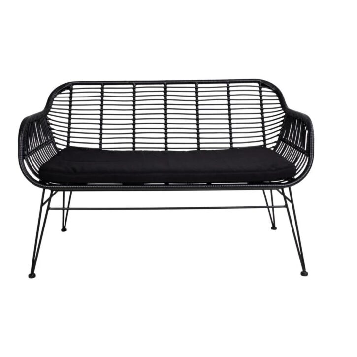 zwarte tuinbank, tuinbank zwart, zwarte tuinbank van staal en PE rattan, stalen tuinbank, tuinbank,
