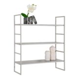 grijze stalen wandrek, wandrek vierkant, wandrek, wandrek grijs, wandrek staal, wandrek 3 planken, stalen wandrek