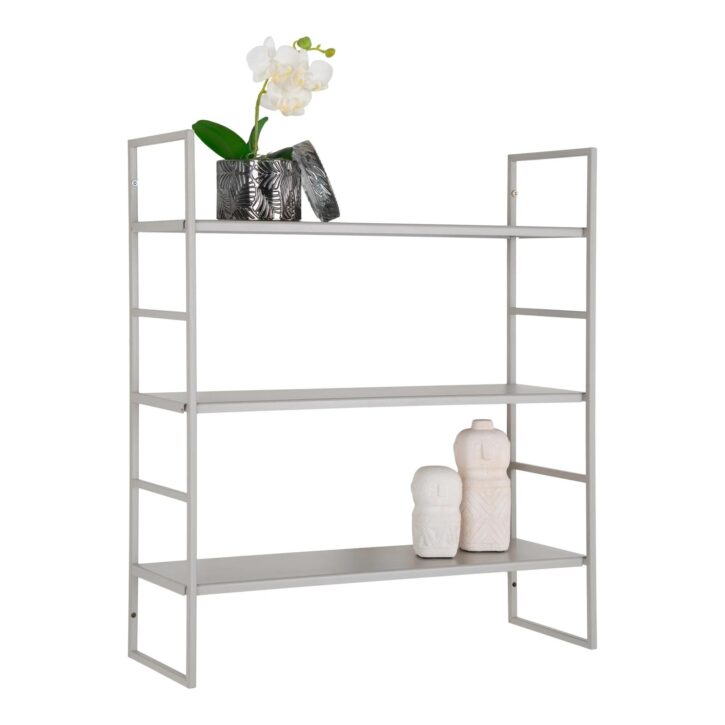 grijze stalen wandrek, wandrek vierkant, wandrek, wandrek grijs, wandrek staal, wandrek 3 planken, stalen wandrek