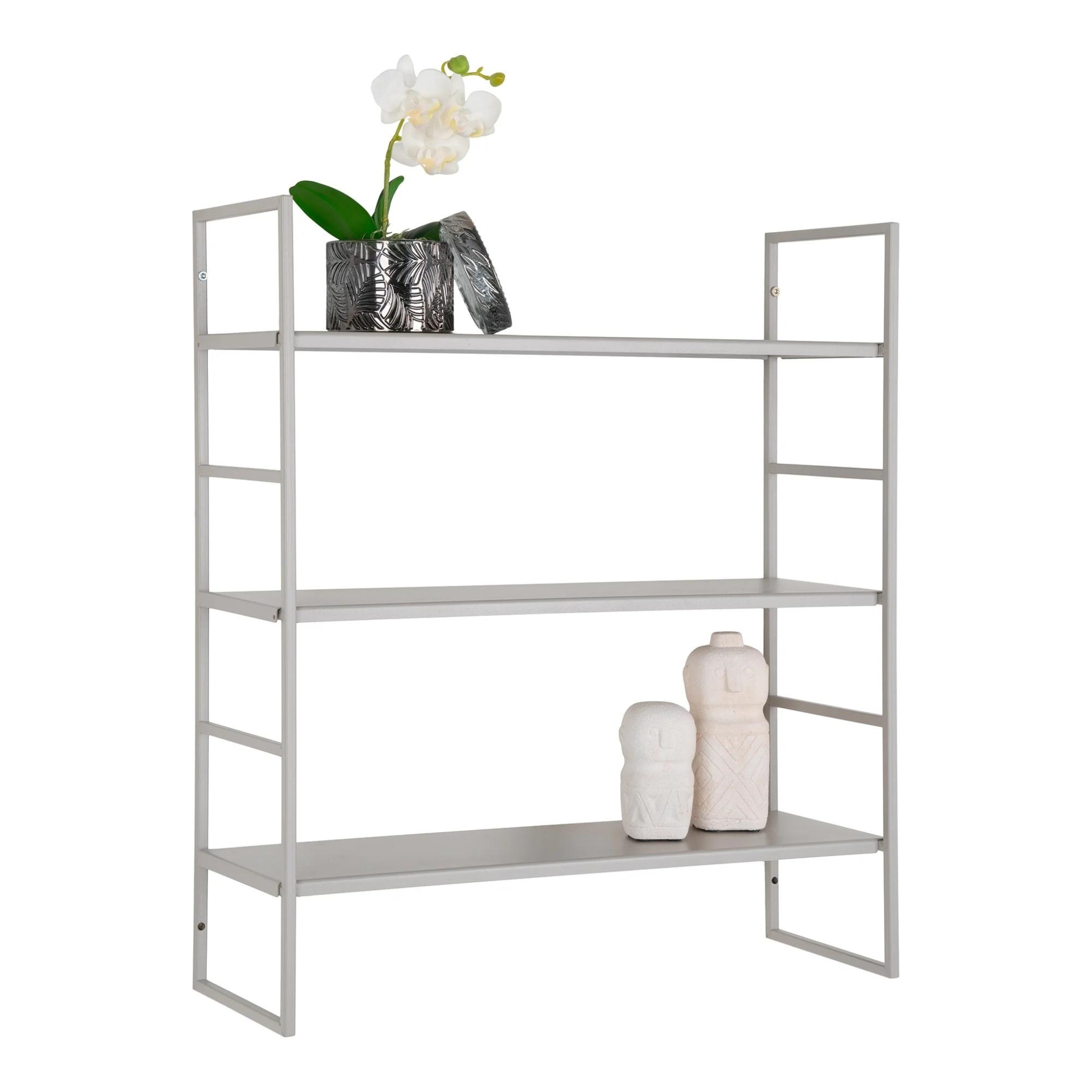grijze stalen wandrek, wandrek vierkant, wandrek, wandrek grijs, wandrek staal, wandrek 3 planken, stalen wandrek