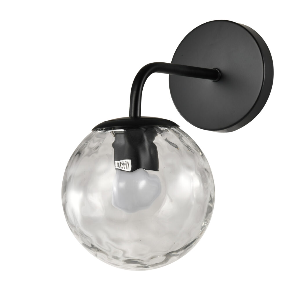 Zwarte wandlamp met glazen bol