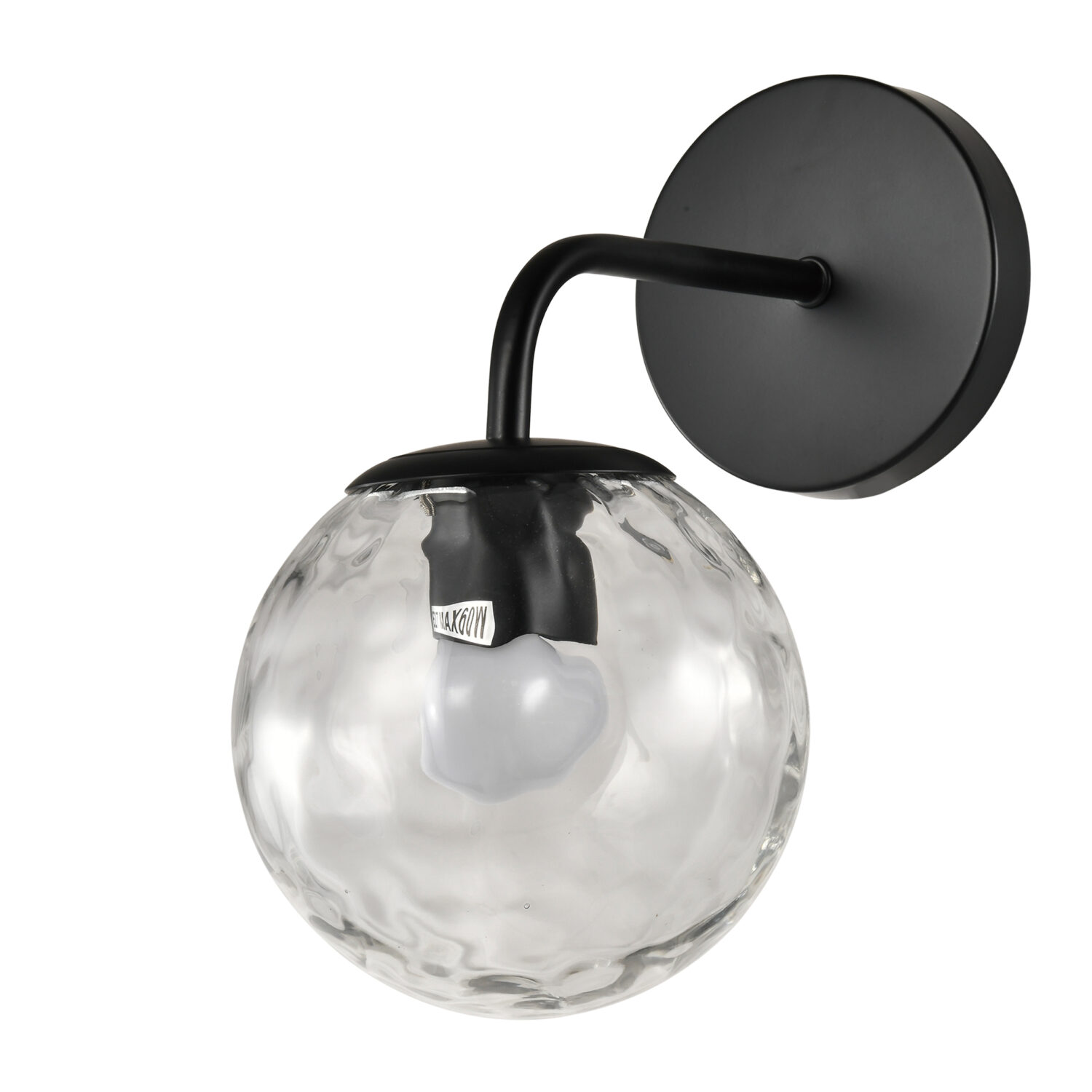 Zwarte wandlamp met glazen bol