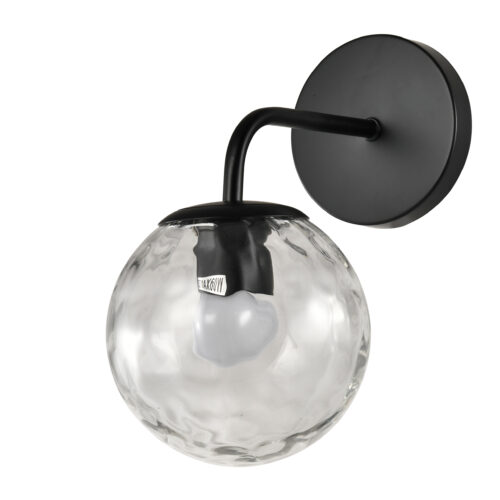 Zwarte wandlamp met glazen bol