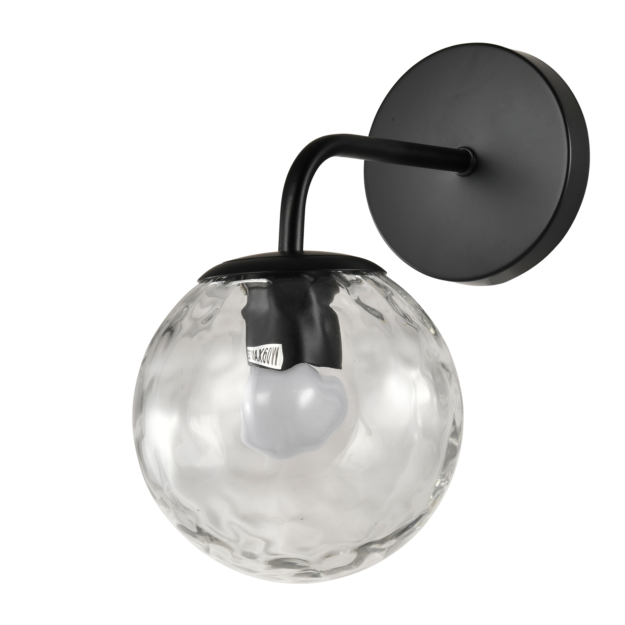 Zwarte wandlamp met glazen bol