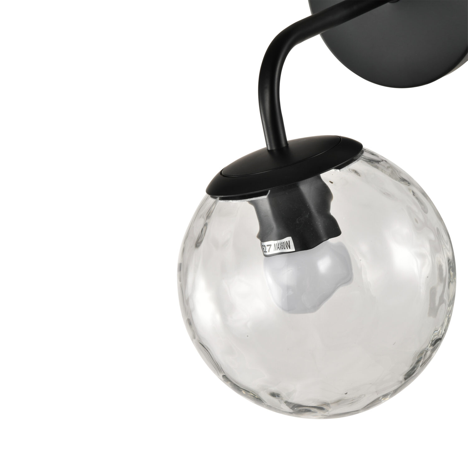 Zwarte wandlamp met glazen bol