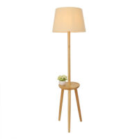 Houten vloerlamp met plankje