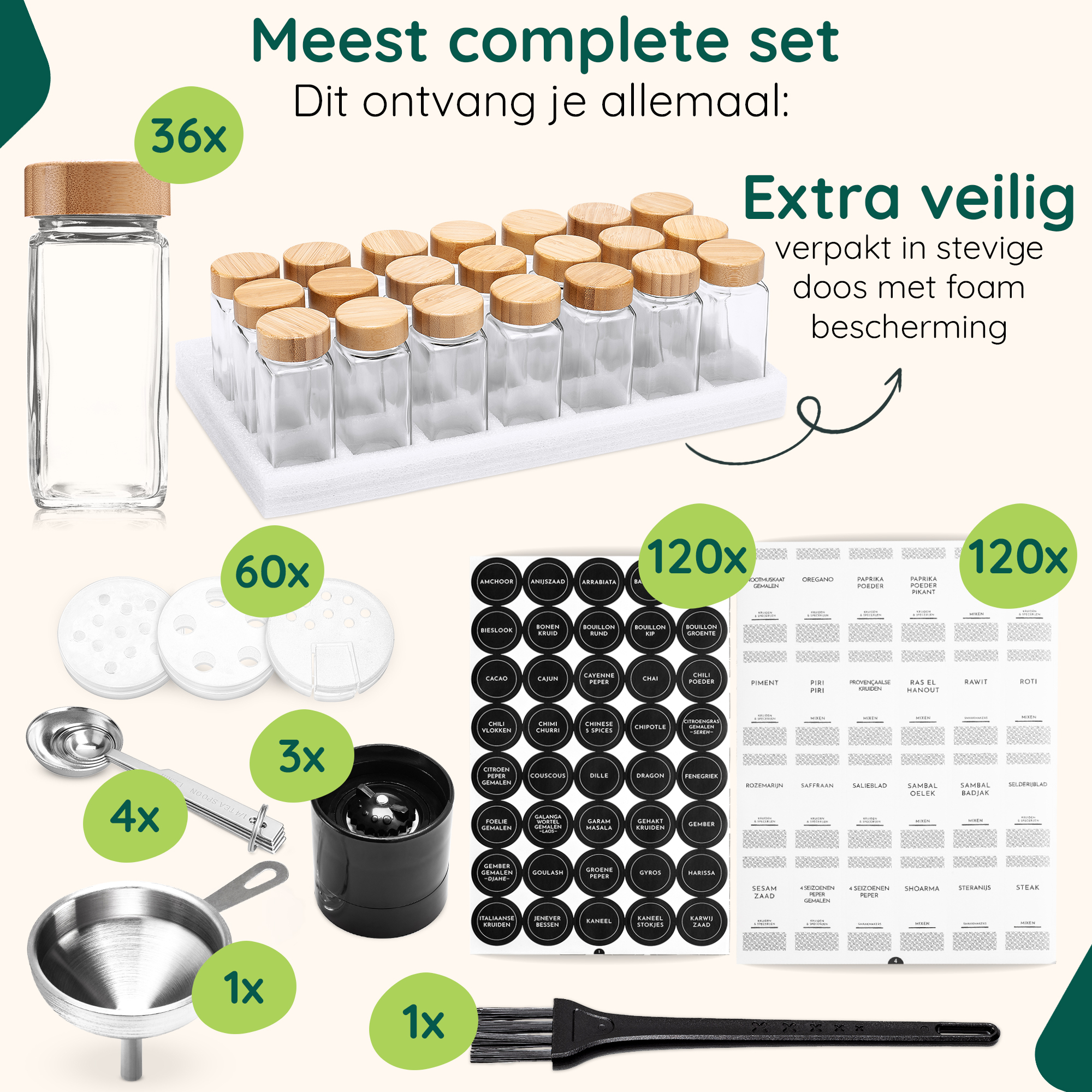 Glazen kruidenpotjes set bamboe afbeelding 9