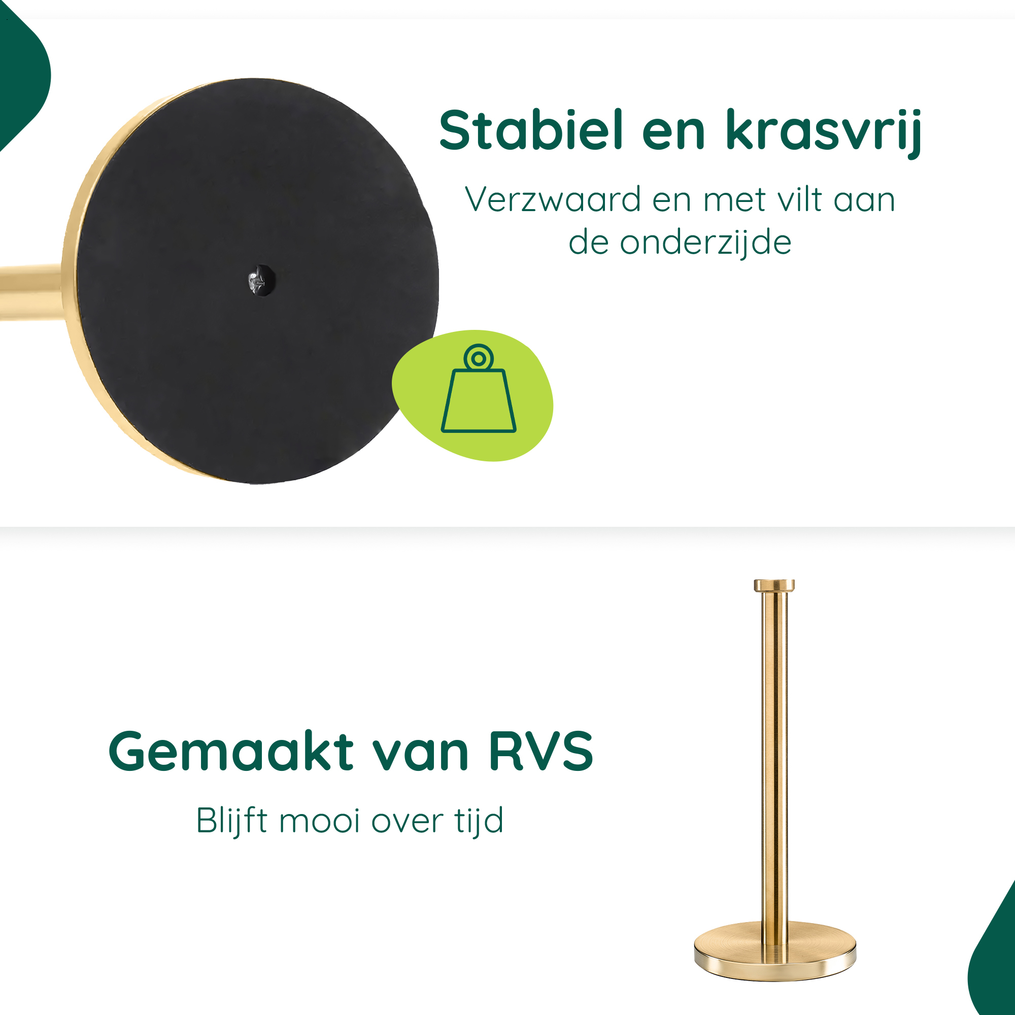 Gouden keukenrolhouder vrijstaand afbeelding 2