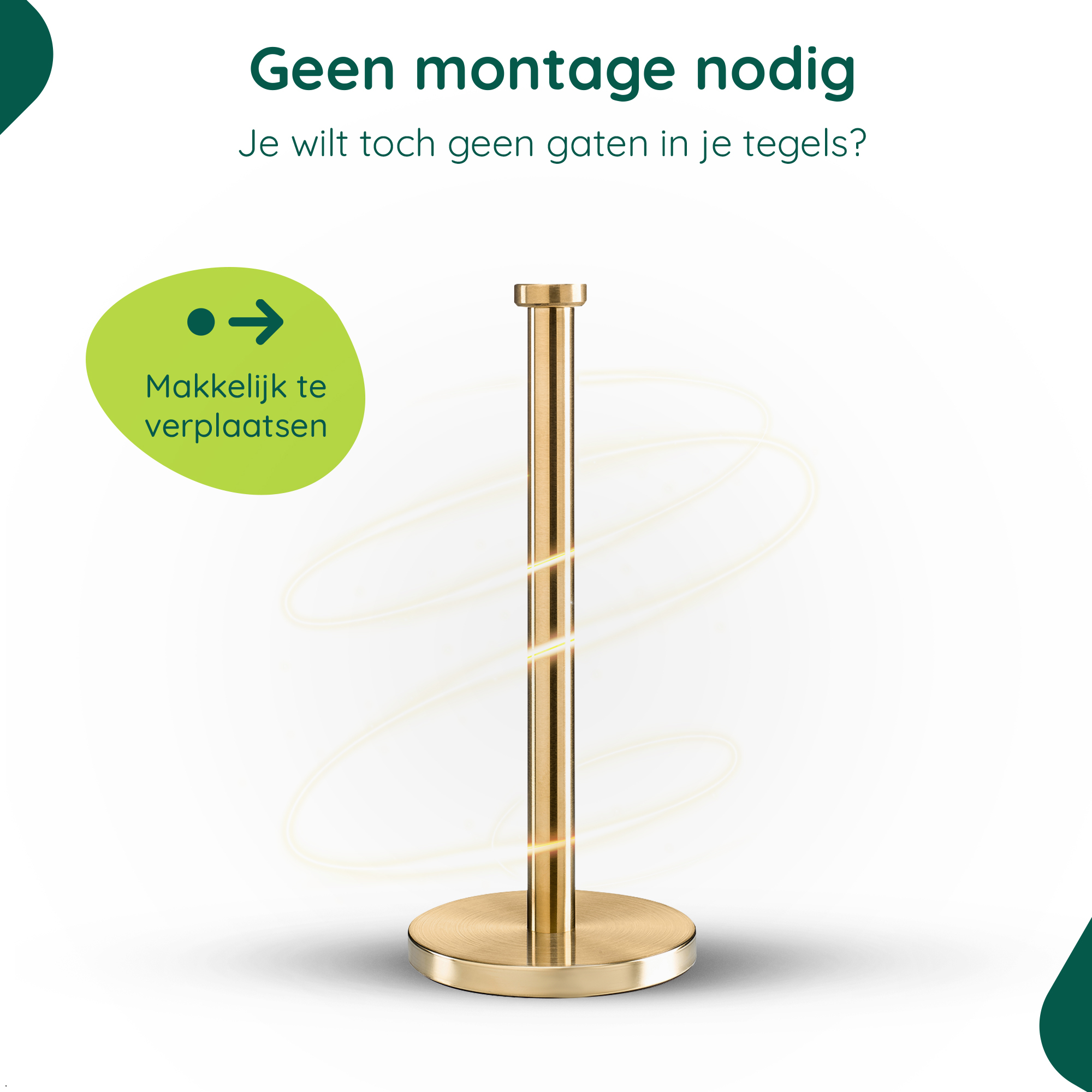 Gouden keukenrolhouder vrijstaand afbeelding 3