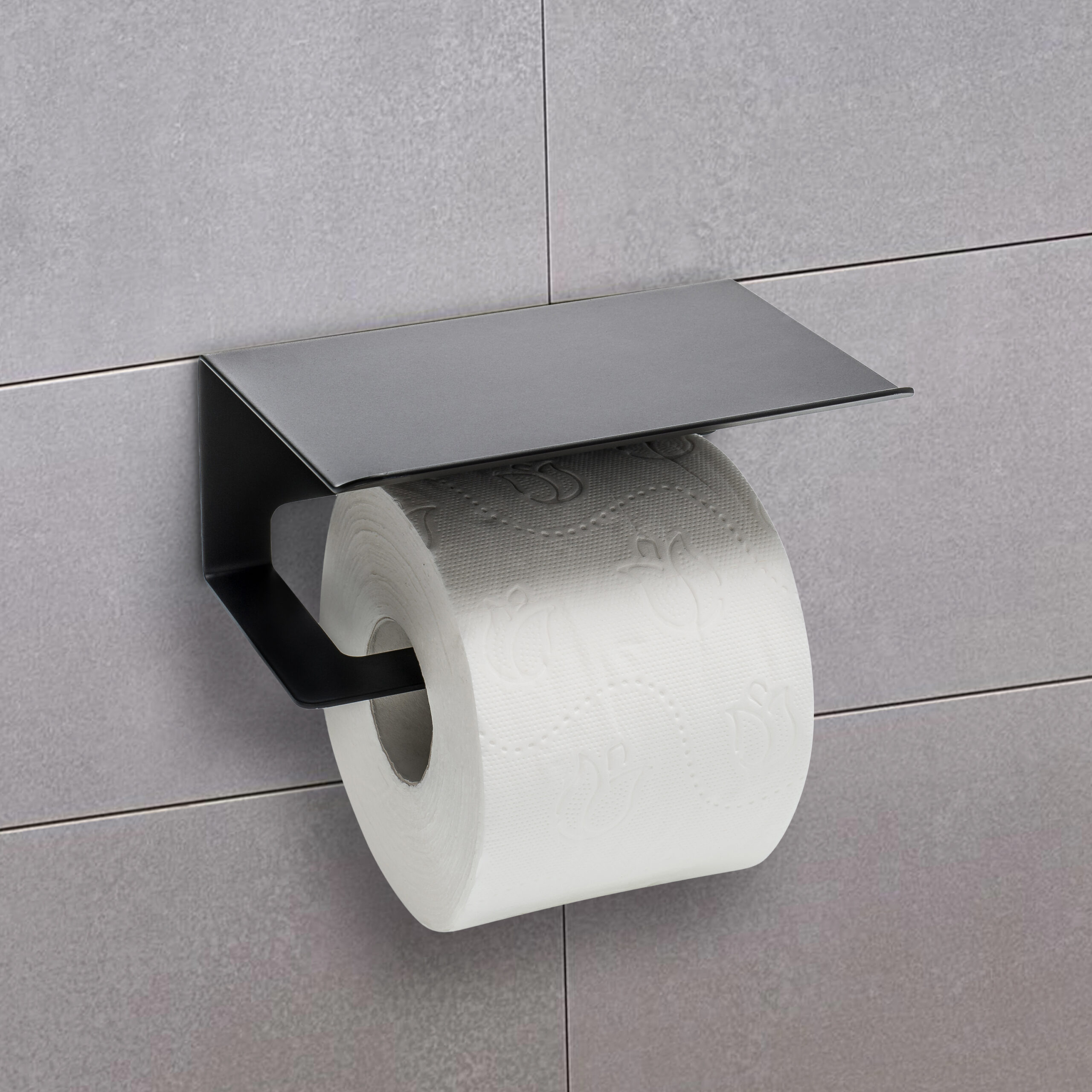 Toiletrolhouder met plankje zwart afbeelding 10