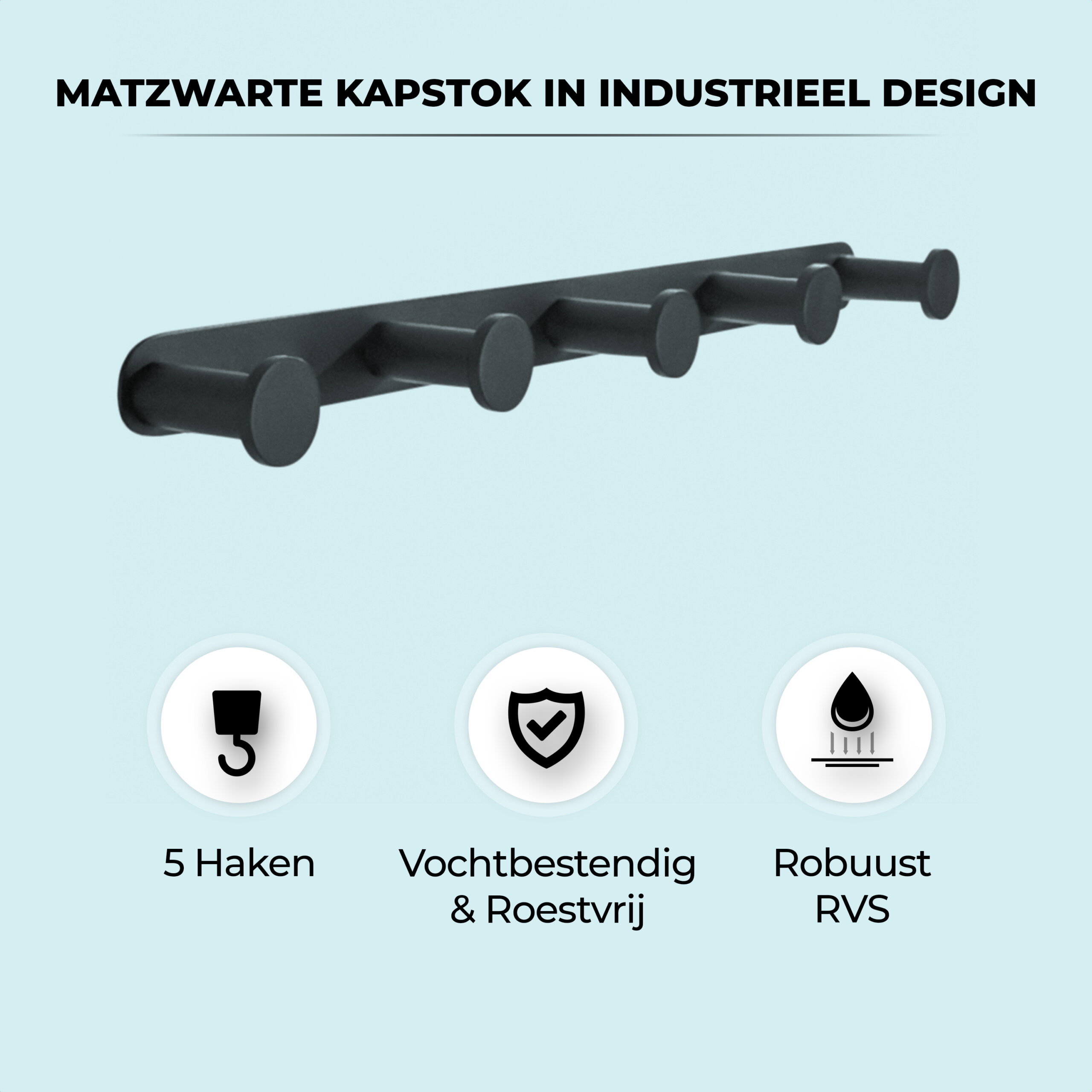 Industriële wandkapstok zwart afbeelding 6