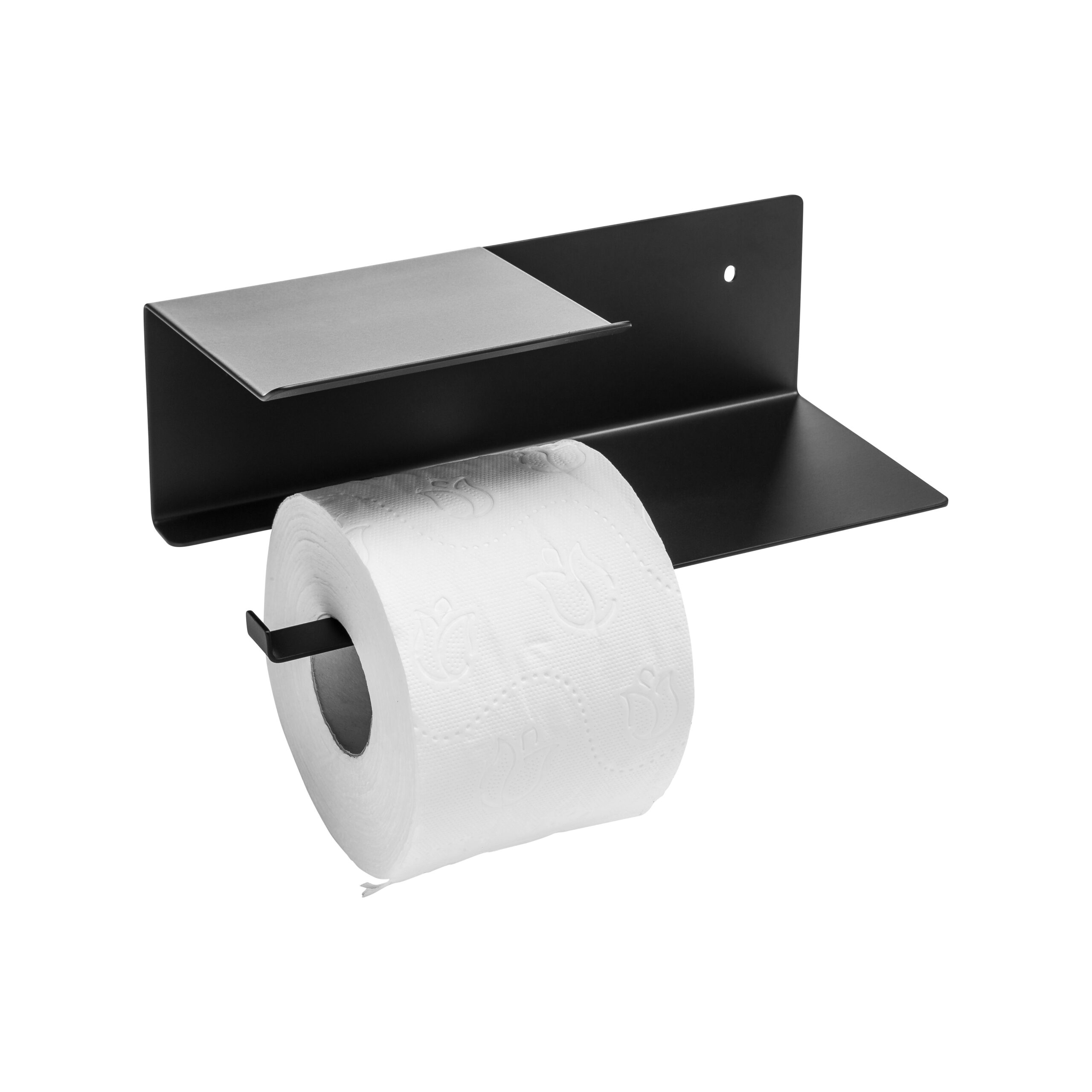 Zwarte toiletrolhouder met plankje afbeelding 3