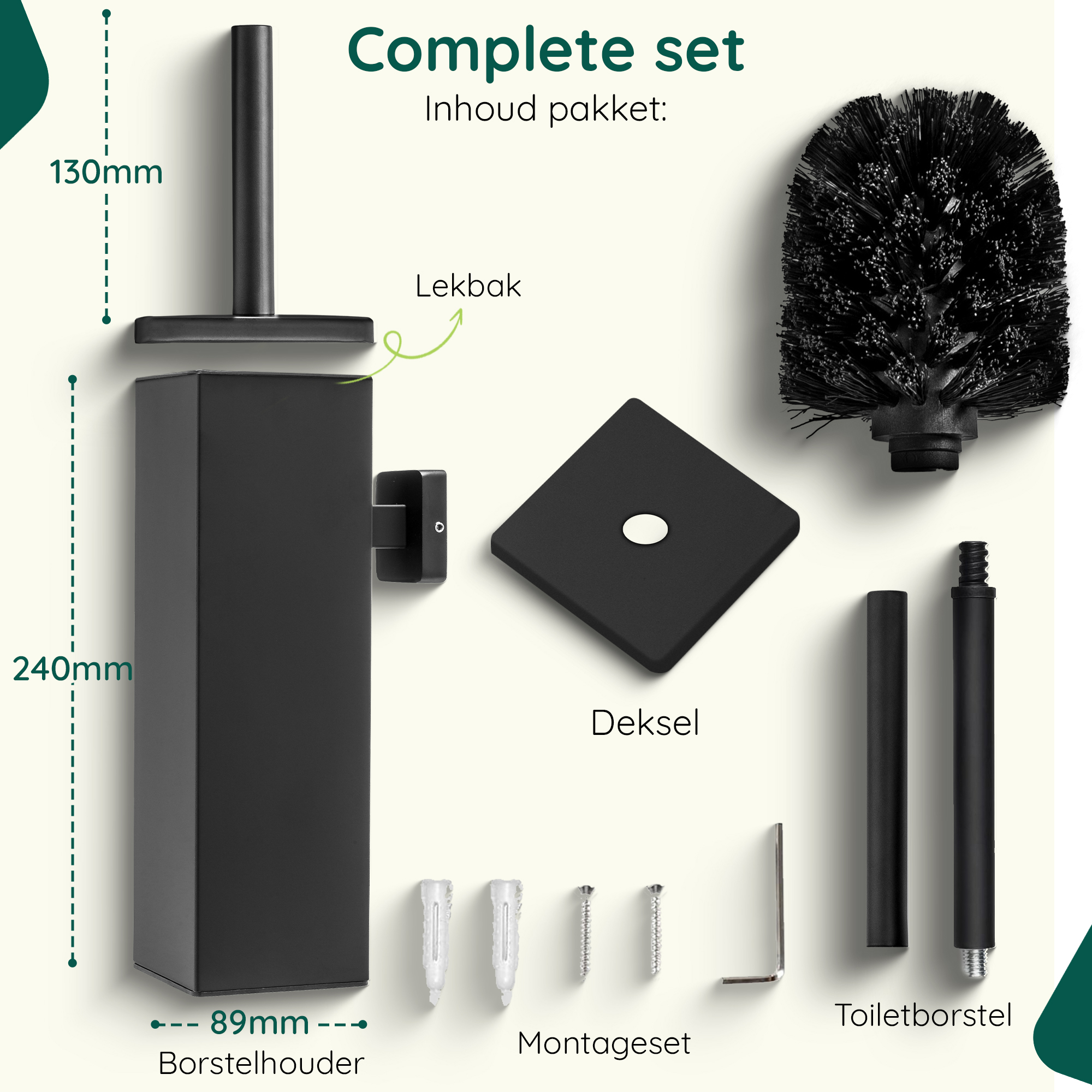 Zwarte toiletborstelhouder wandmontage afbeelding 9