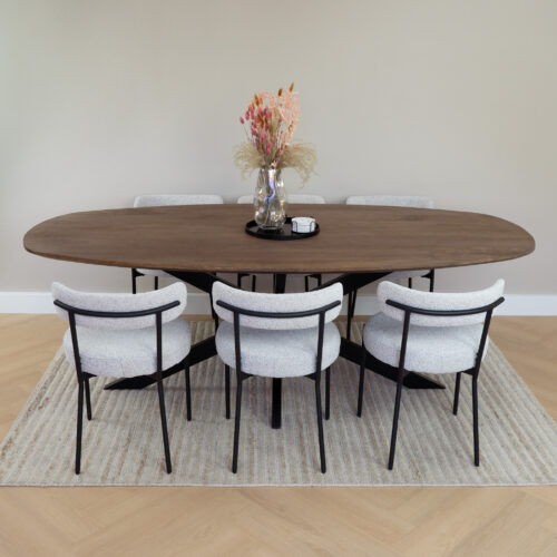 Eettafel deens ovaal, deens ovale eettafel, Eettafel bruin, Bruine eettafel, Houten eettafel, eettafel hout, mangohouten eettafel, eettafel mangohout, eettafel 220x110 cm