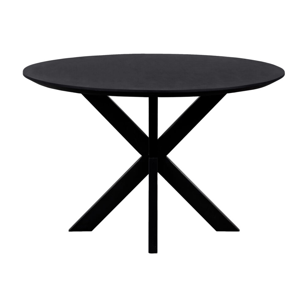 QUVIO Eettafel Sofia – Rond – Ø 130 cm – Stalen kruispoot – FSC® gecertificeerd mangohout – Zwart