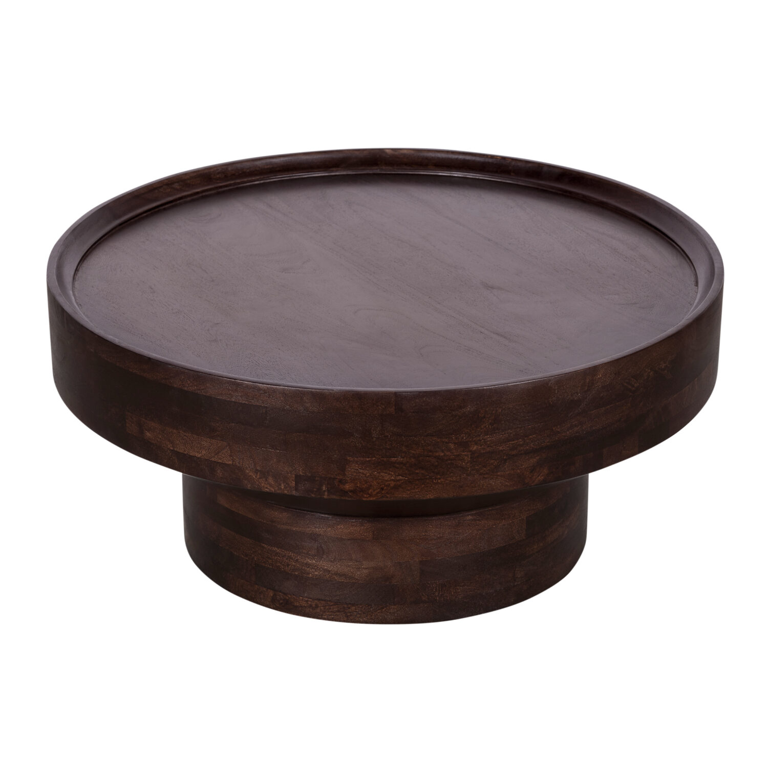 walnoot bruine salontafel, salontafel, ronde tafel, tafel, ronde salontafel, ronde salontafel in walnoot bruin mangohout,