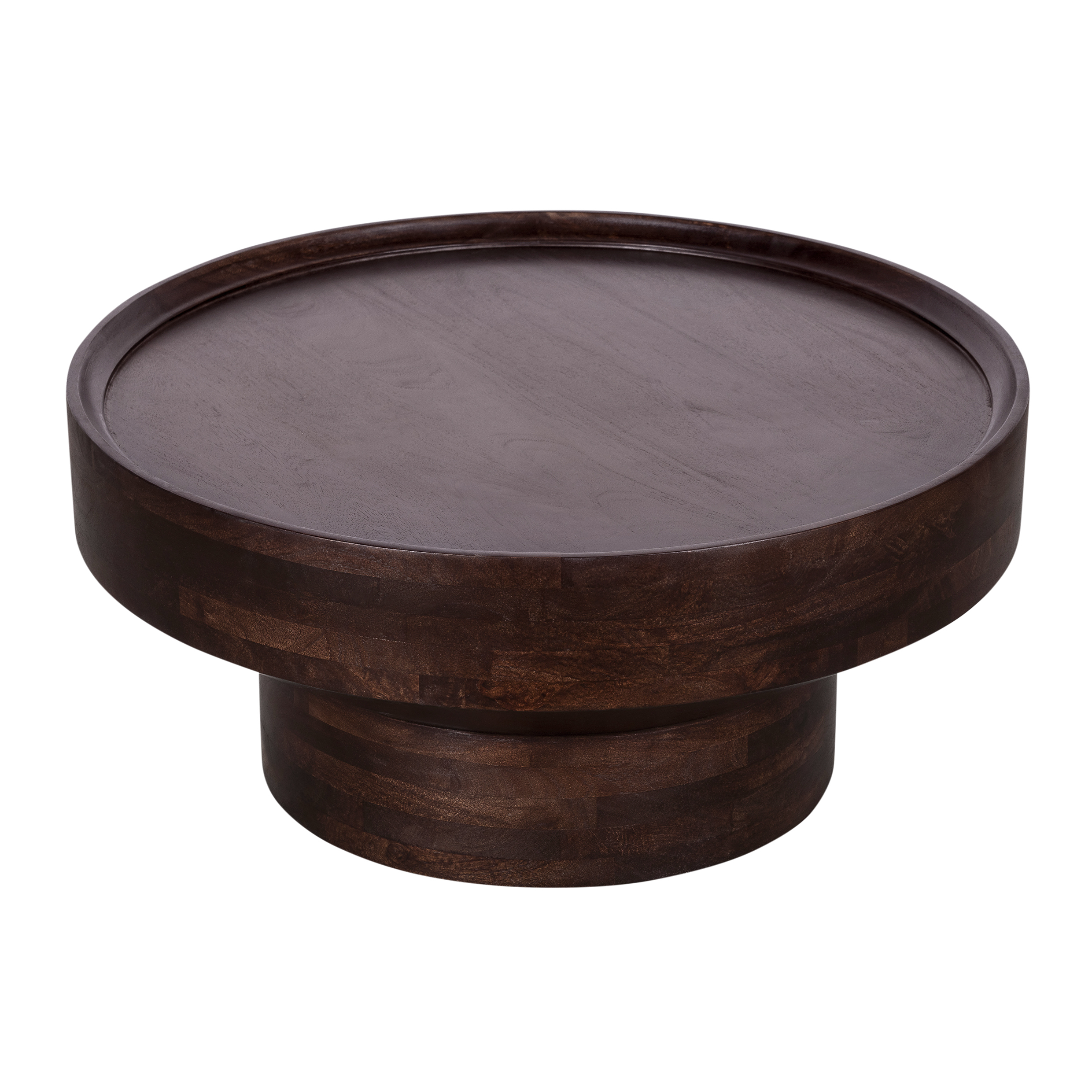 walnoot bruine salontafel, salontafel, ronde tafel, tafel, ronde salontafel, ronde salontafel in walnoot bruin mangohout,