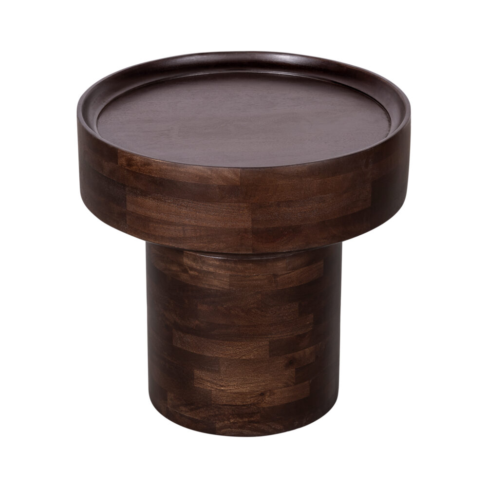 walnoot bruine bijzettafel van mangohout, ronde bijzettafel, houten tafel, tafel, bijzettafel, bijzettafel rond, walnoot bruine bijzettafel,