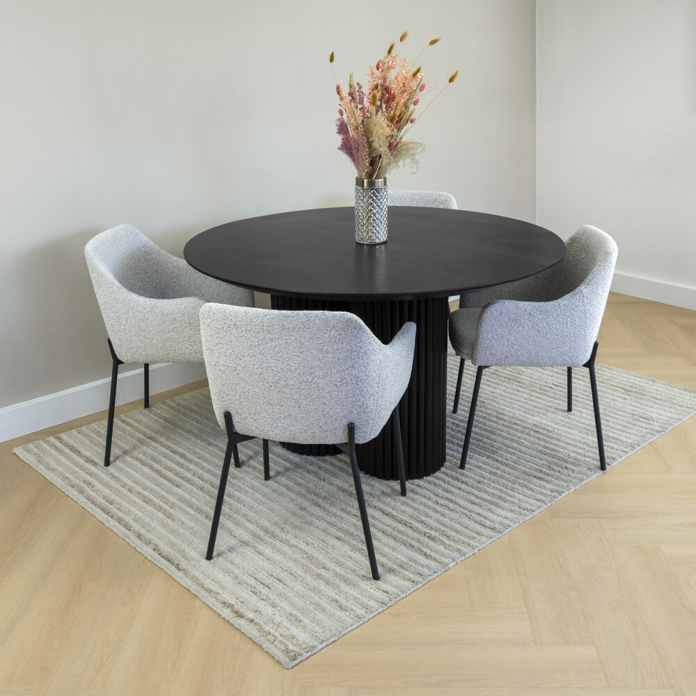Eettafel, zwarte eettafel, ronde eettafel, eettafel 130 cm, sfeer