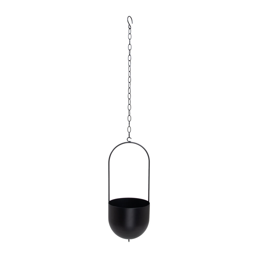 Langwerpige metalen hangbloempot, plantenbak, langwerpige plantenbak, zwarte bloempot, hangende bloempot, bloempot, zwevende plantenbak, langwerpige metalen bloempot in het zwart,