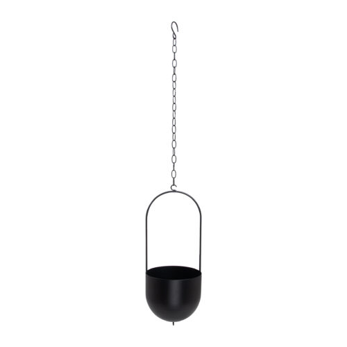 Langwerpige metalen hangbloempot, plantenbak, langwerpige plantenbak, zwarte bloempot, hangende bloempot, bloempot, zwevende plantenbak, langwerpige metalen bloempot in het zwart,