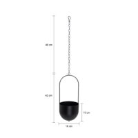 Langwerpige metalen hangbloempot, plantenbak, langwerpige plantenbak, zwarte bloempot, hangende bloempot, bloempot, zwevende plantenbak, langwerpige metalen bloempot in het zwart, afmetingen