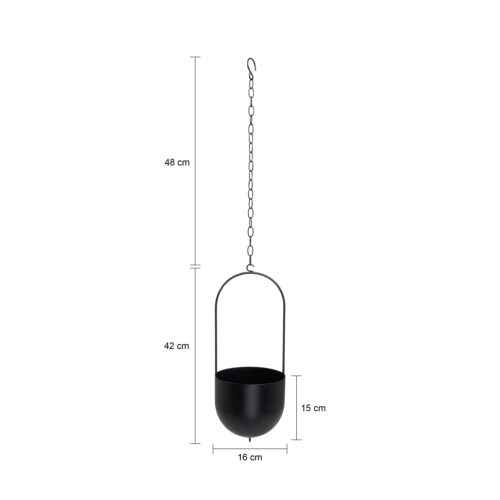 Langwerpige metalen hangbloempot, plantenbak, langwerpige plantenbak, zwarte bloempot, hangende bloempot, bloempot, zwevende plantenbak, langwerpige metalen bloempot in het zwart, afmetingen