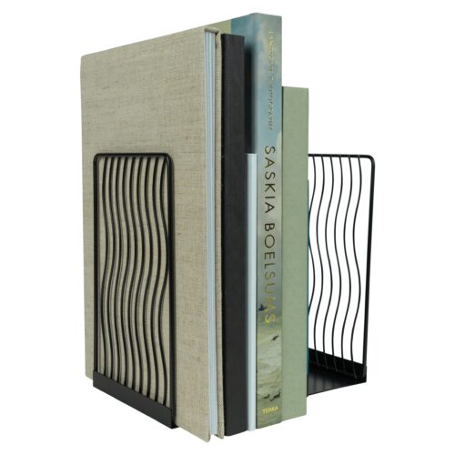 zwarte boekensteun met golvend design