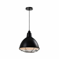 Zwart industriële hanglamp met stalen rooster