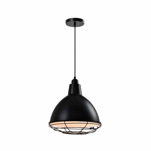 Zwart industriële hanglamp met stalen rooster