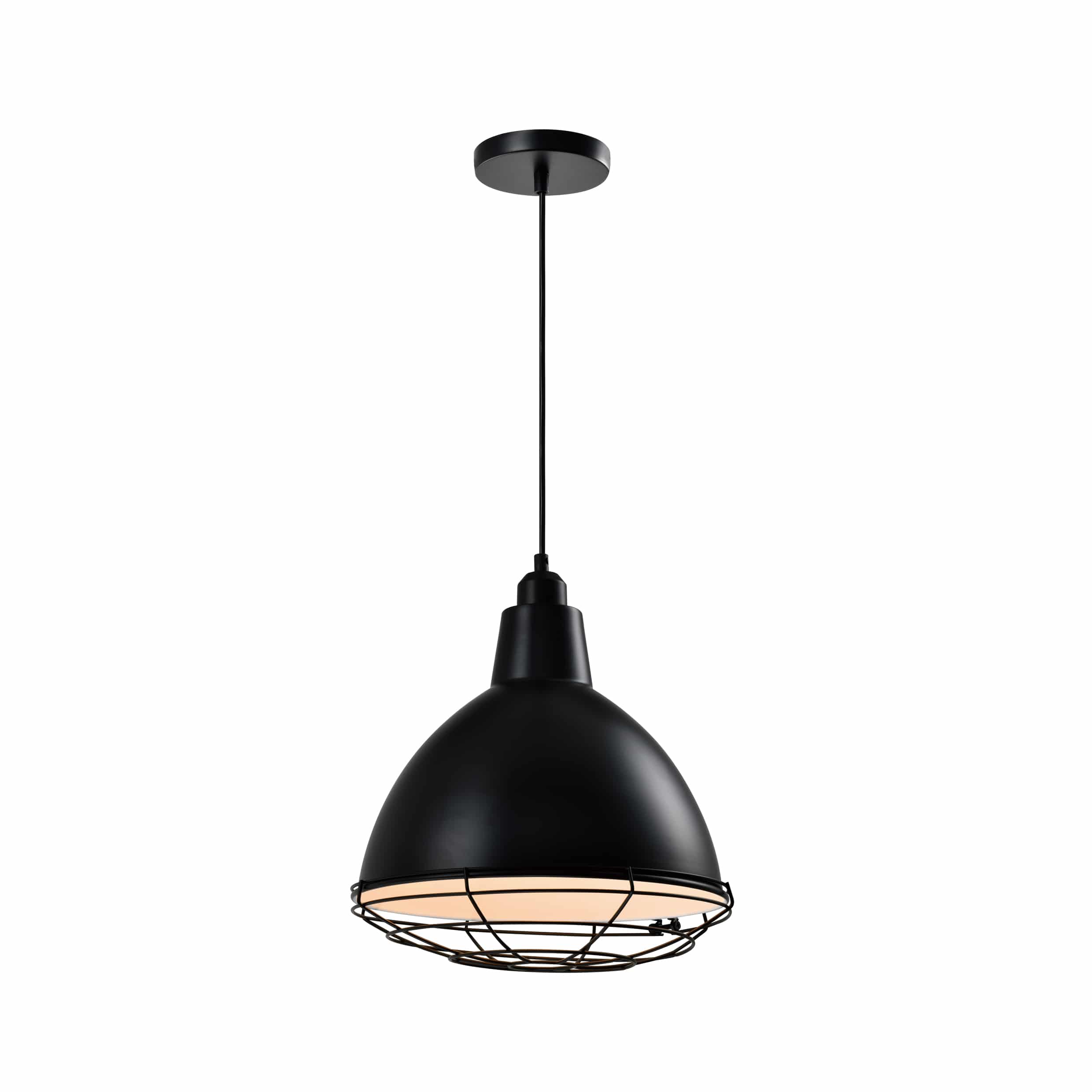 Zwart industriële hanglamp met stalen rooster