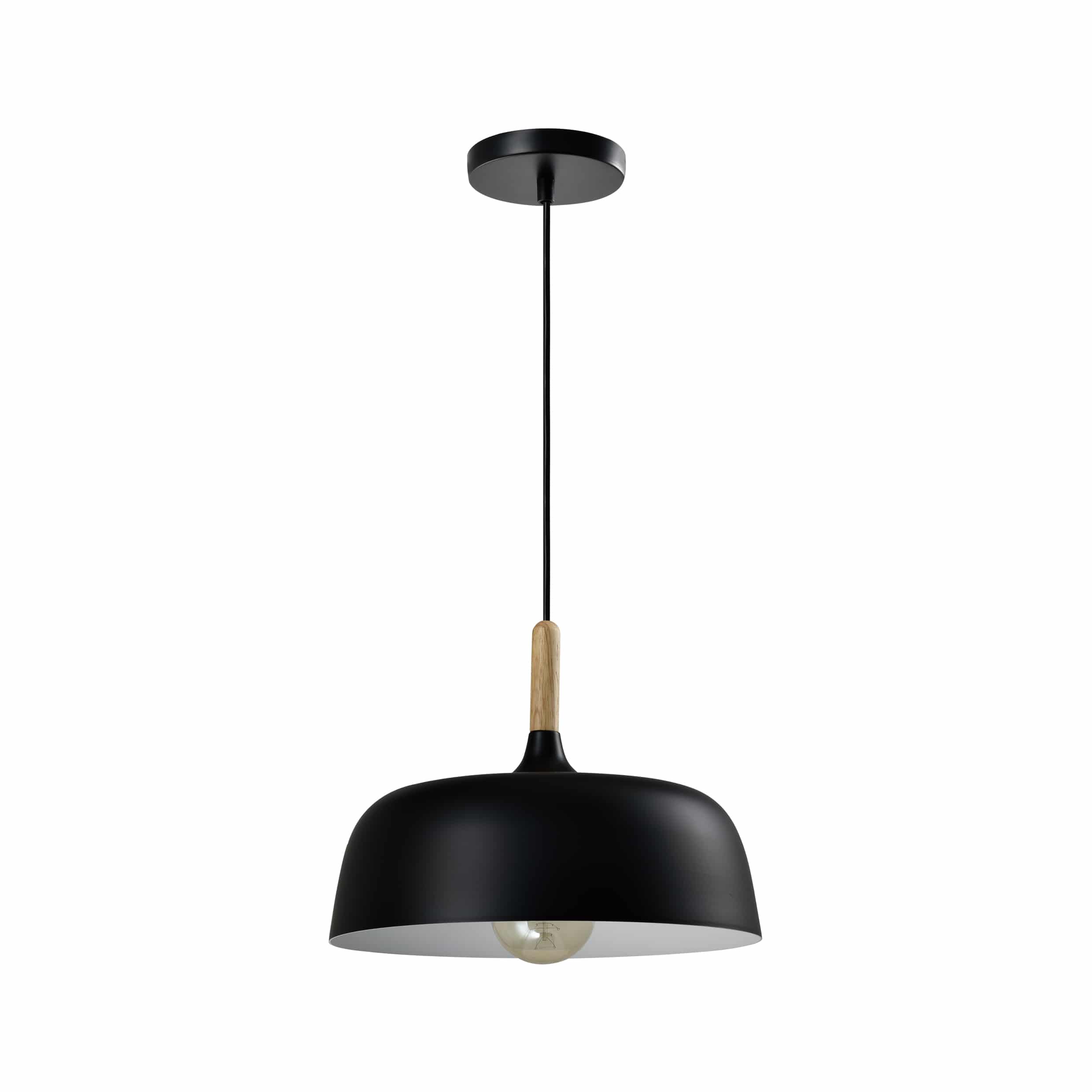 Zwarte hanglamp met witte binnenkant met een modern design