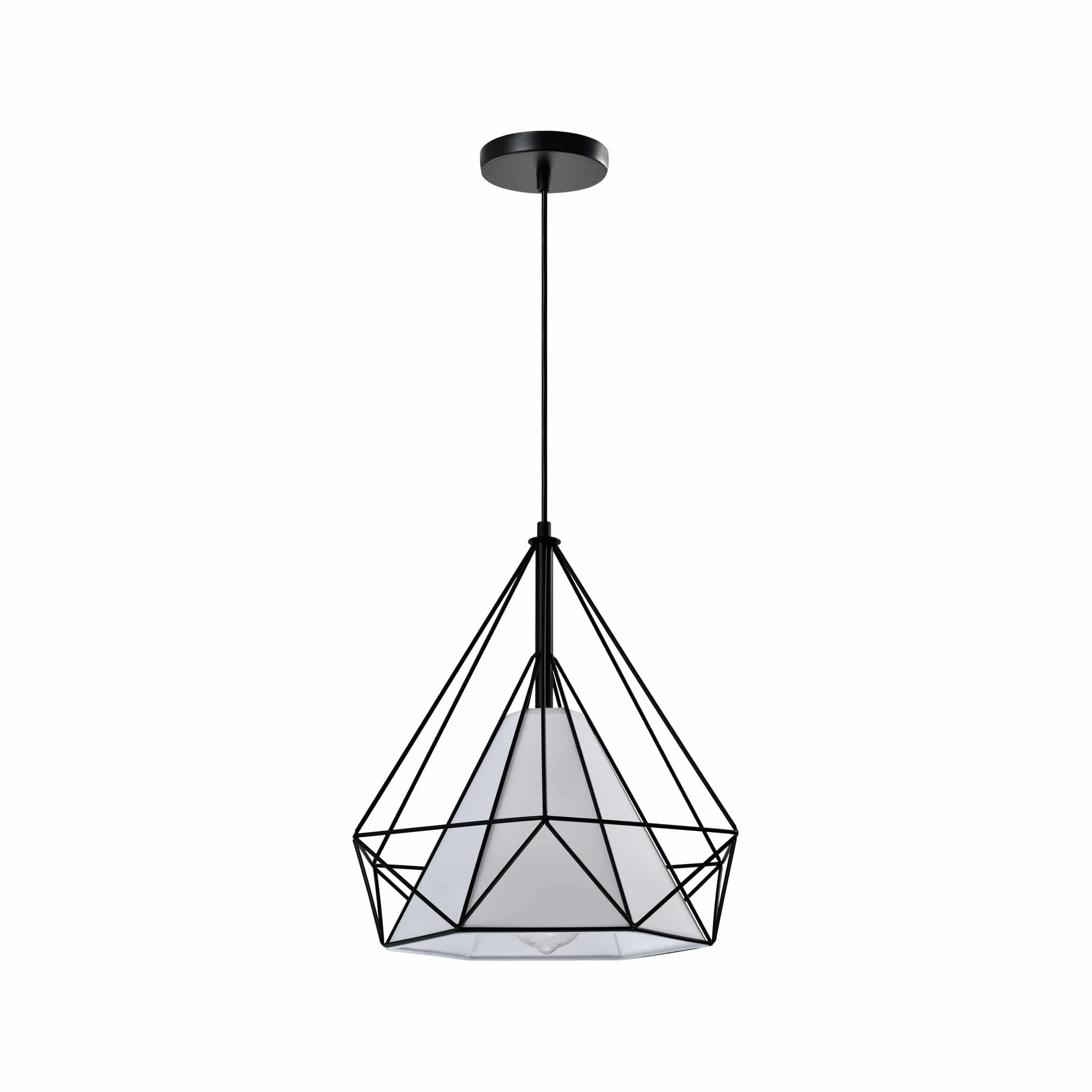 Zwart stalen lamp met wit doek