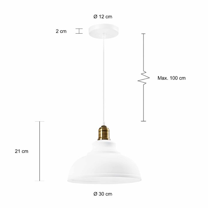 Afmetingen van de witte lamp
