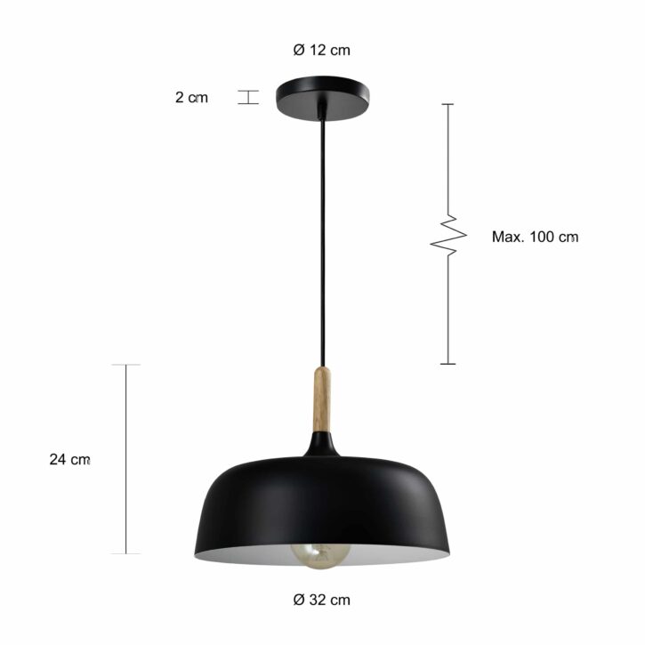 Specificaties van de lamp met afgeronde hoeken in het zwart