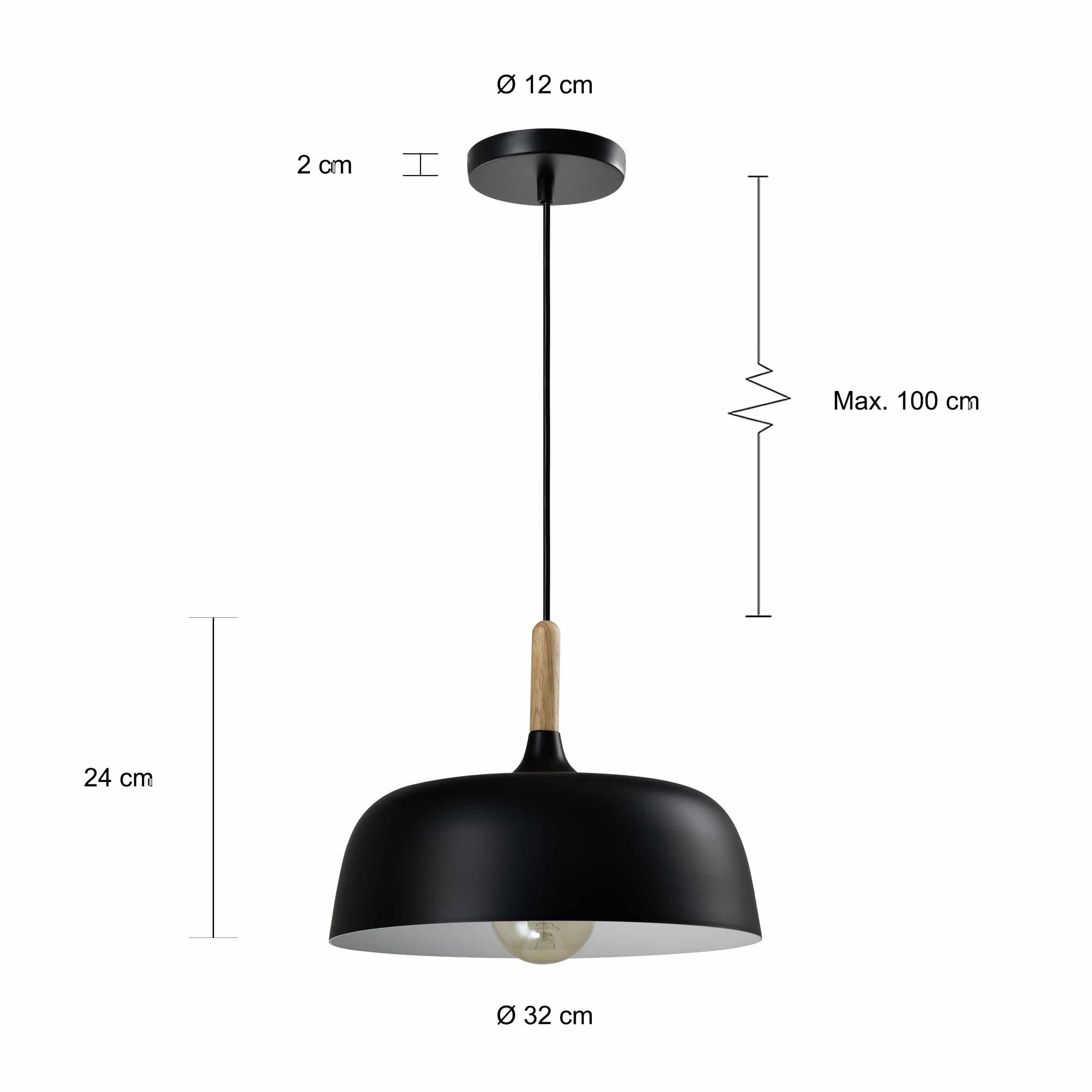 Specificaties van de lamp met afgeronde hoeken in het zwart