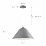 Afmetingen retro hanglamp in het grijs met hoed vorm