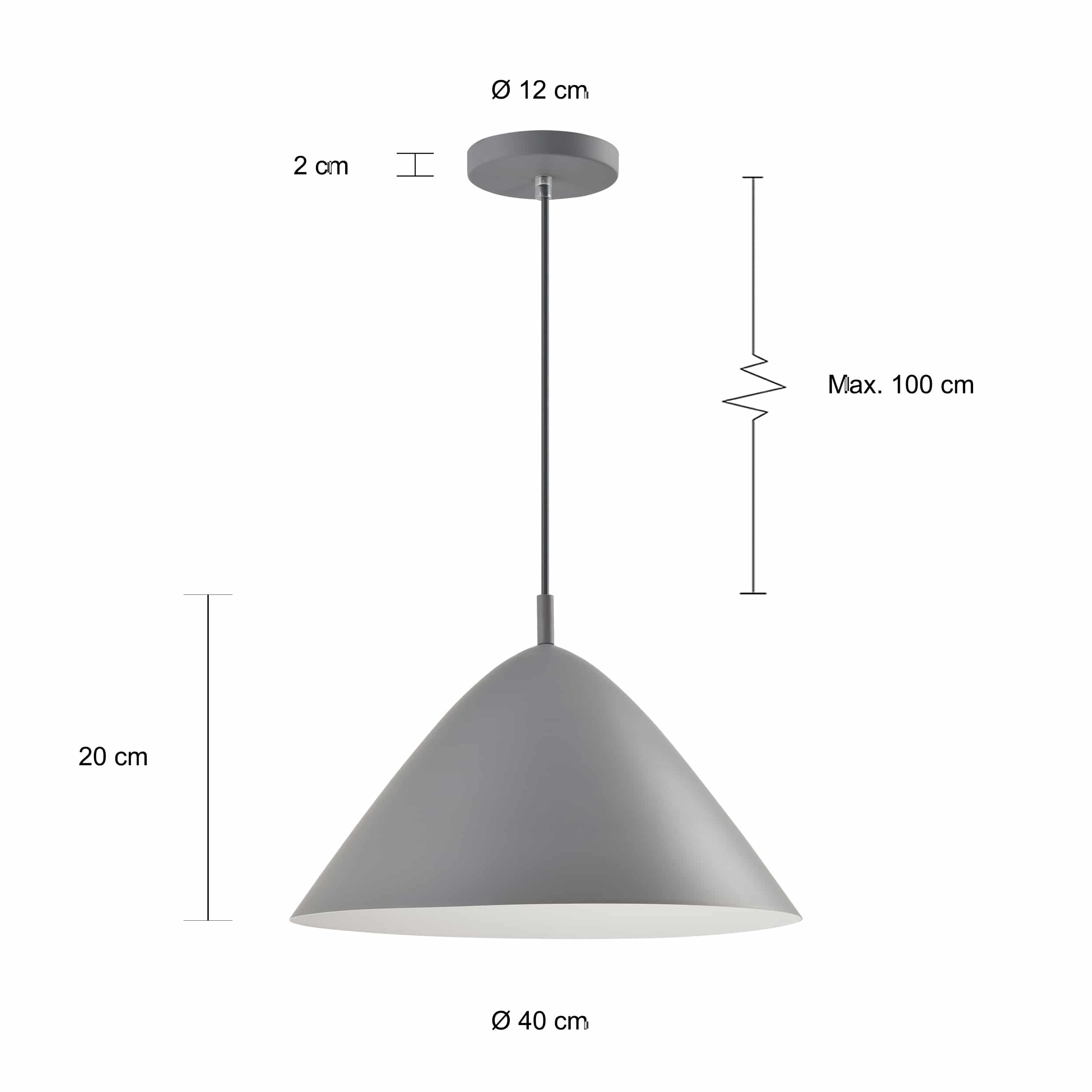 Afmetingen retro hanglamp in het grijs met hoed vorm