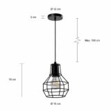 Afmetingen van de zwarte draadlamp met enkele bulb